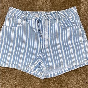 striped denim mom shorts